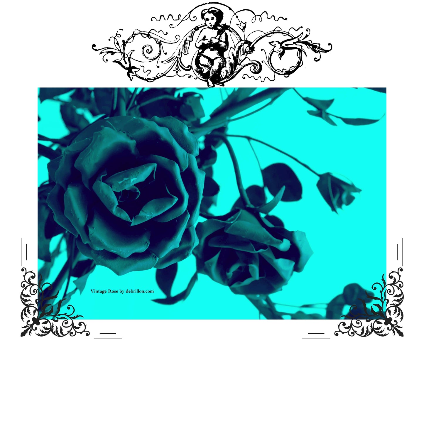 Vintage Rose Blue Baroque on White